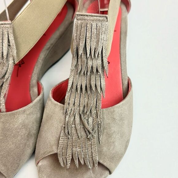 Pas De Rouge Italy Suede Nori Wedge Sandals Fridge Open Toe Taupe EUR 39 US 9 - Picture 5 of 15